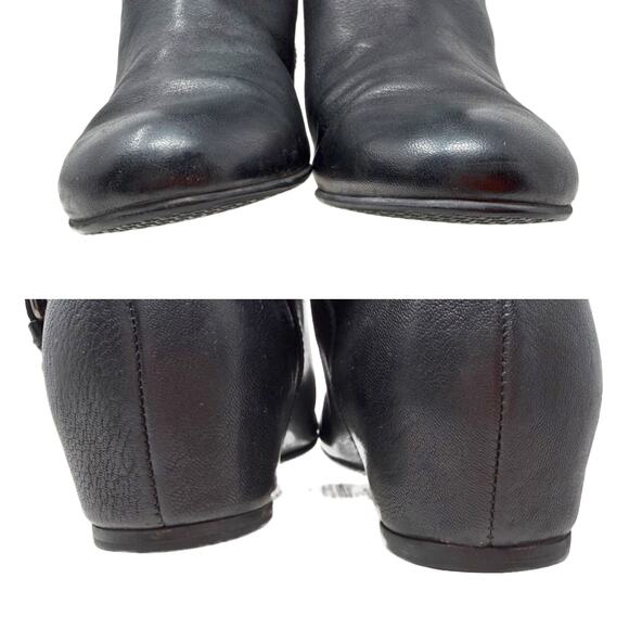 Stuart Weitzman Rugerio Boots Womens 7 M Black Leather Wedge Slouchy Moto - Picture 10 of 14